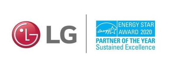 The logos of LG and ENERGY STAR’s award for 2020 Partner of the Year through sustained excellence