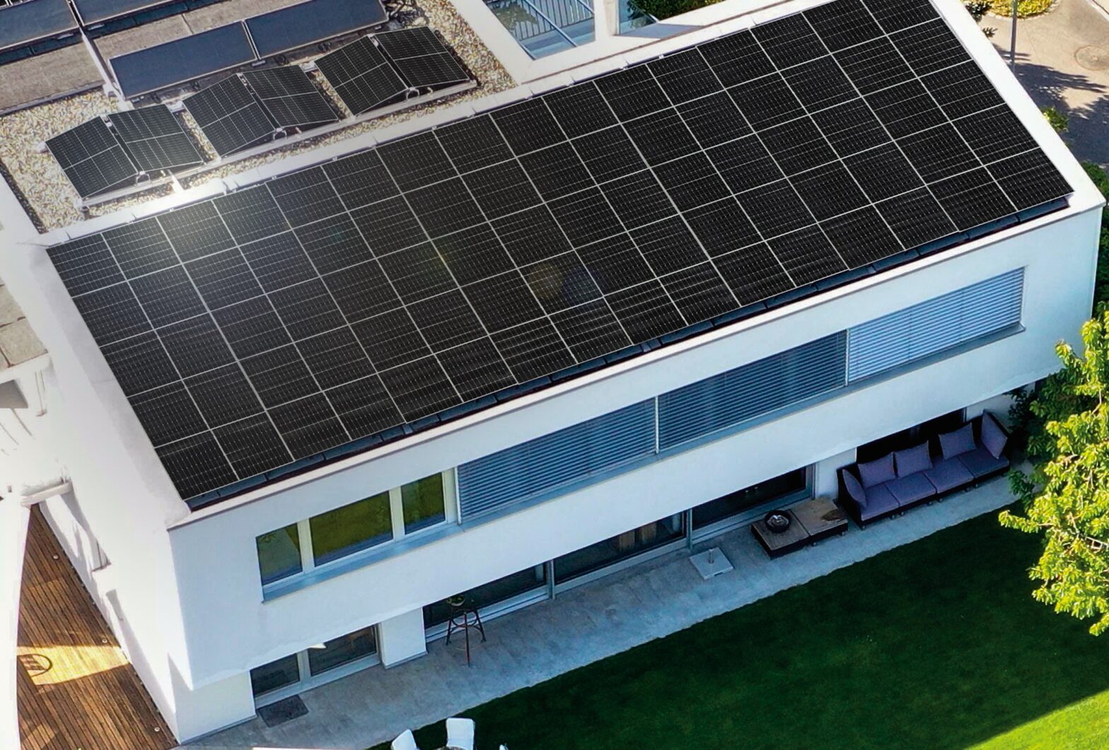 LG NeON H solar panel installed on the top of a residential building