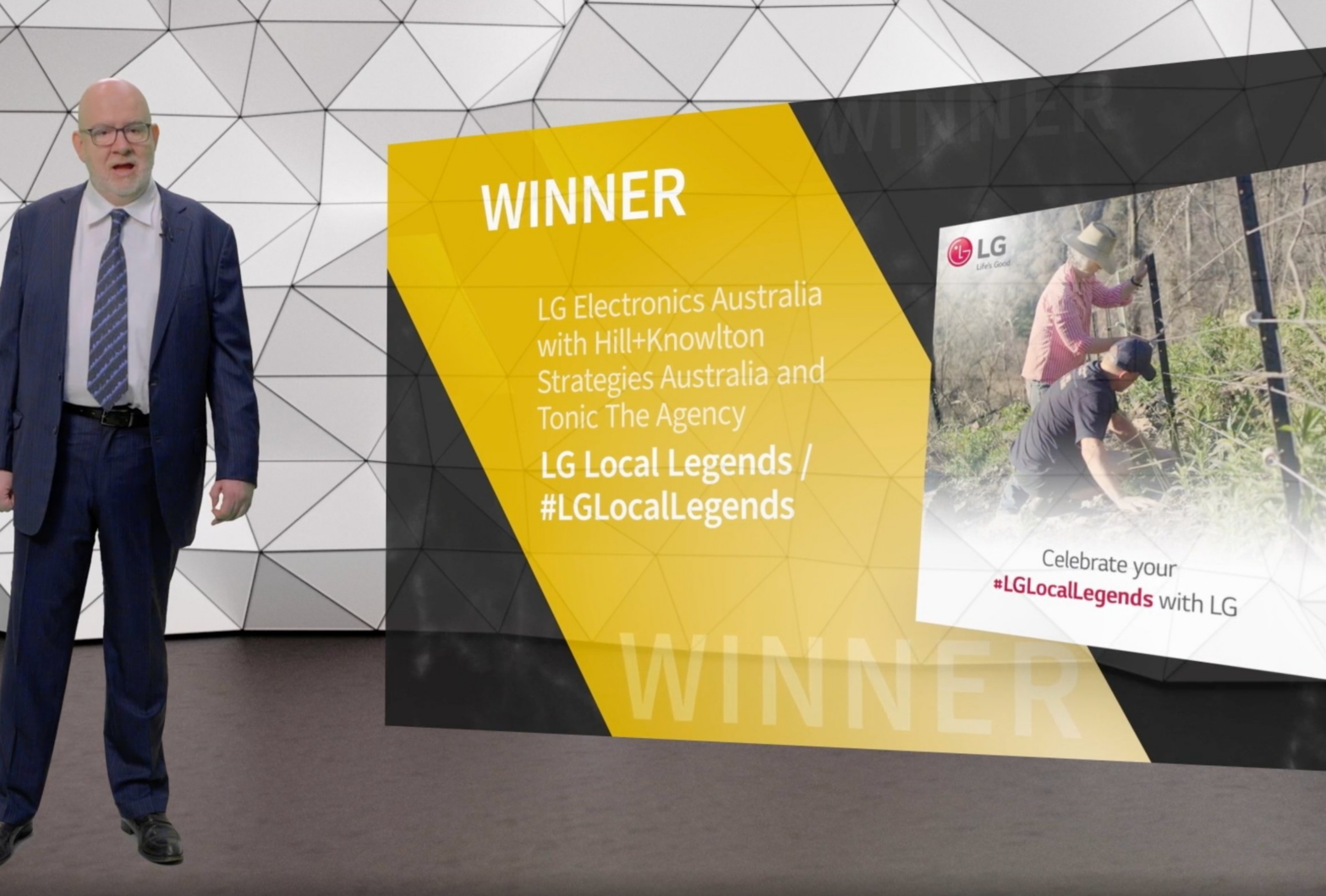 The LG Local Legends program being announced as winner of the Diamond SABRE Award for Superior Achievement in Reputation Management.