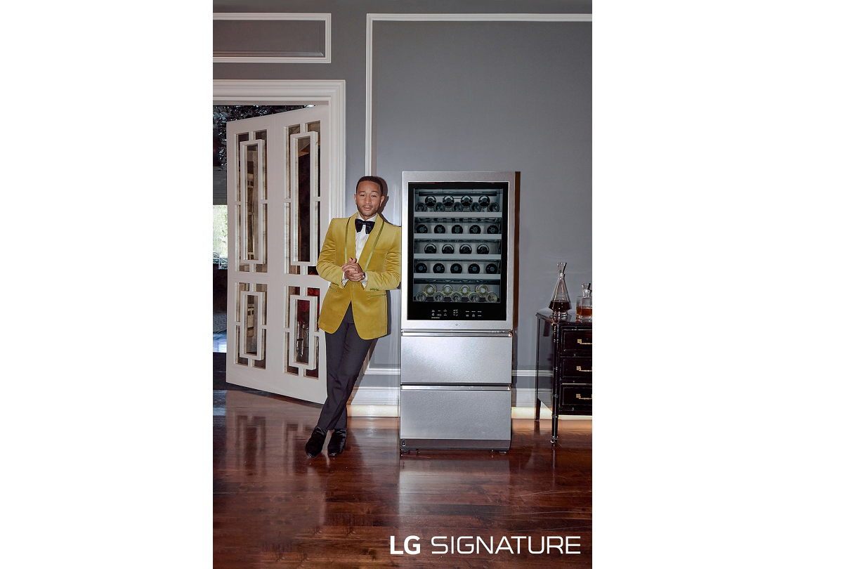 An image of John Legend leaning against LG SIGNATURE Wine Cellar