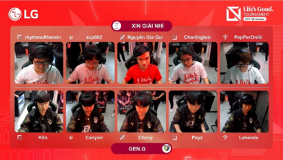 An illustration with images of Gen.G players and the Vietnamese team playing against each other