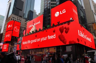 A photo of the billboard with LG's global campaign images and slogans