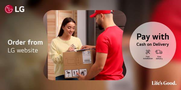 A illustration of customer getting delivery ordered from LG website 