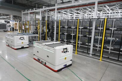 A photo of machines moving along a path of travel in Smart Factory