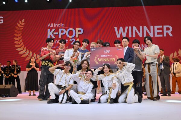 A photo of the team that won the All India K-POP Contest 2024 Grand Final